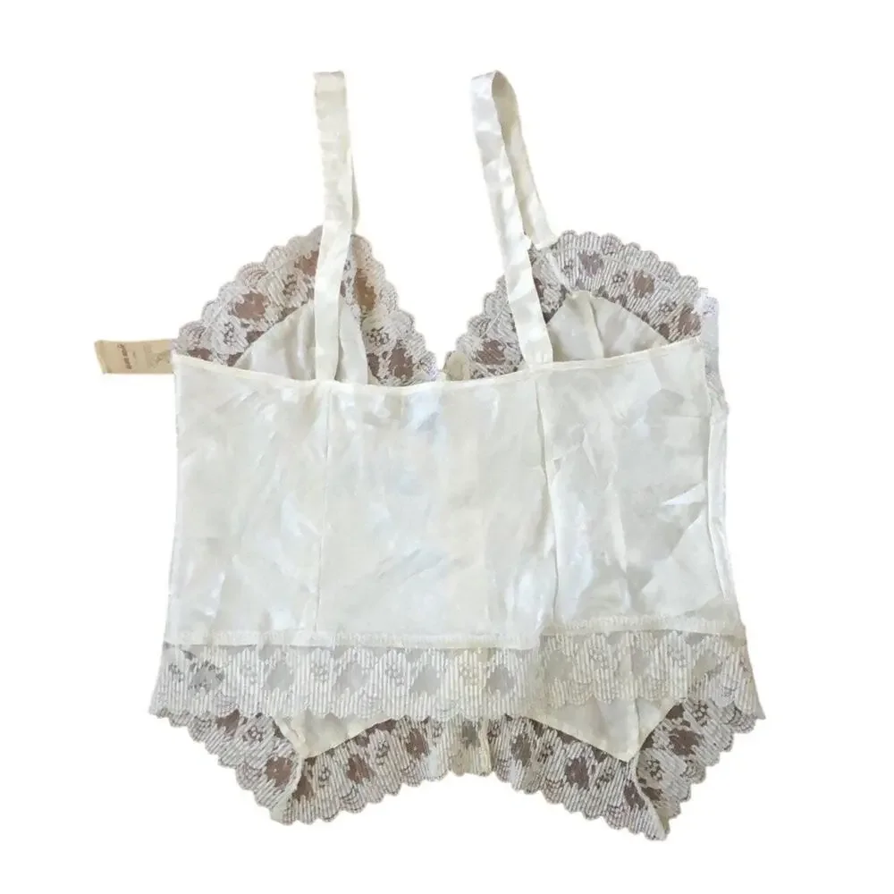 NWT Vintage 1990s Lauren Alexandra Ivory Lace Bustier Camisole size large